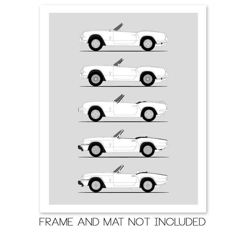 Triumph Spitfire Generations History and Evolution Poster (Side Profile)