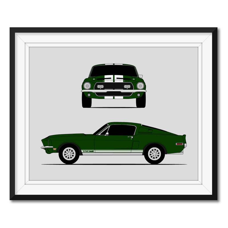 Ford Mustang 1968 Shelby GT500KR (Front and Side) Cobra Poster