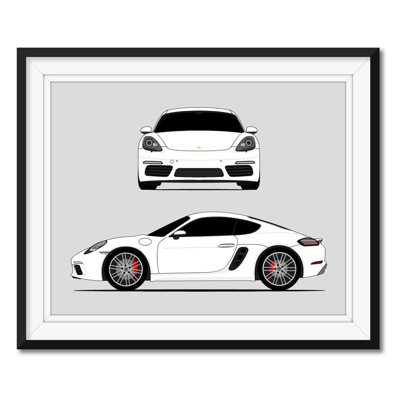 Porsche Cayman S 718 (2016-2020) (Front and Side) Poster