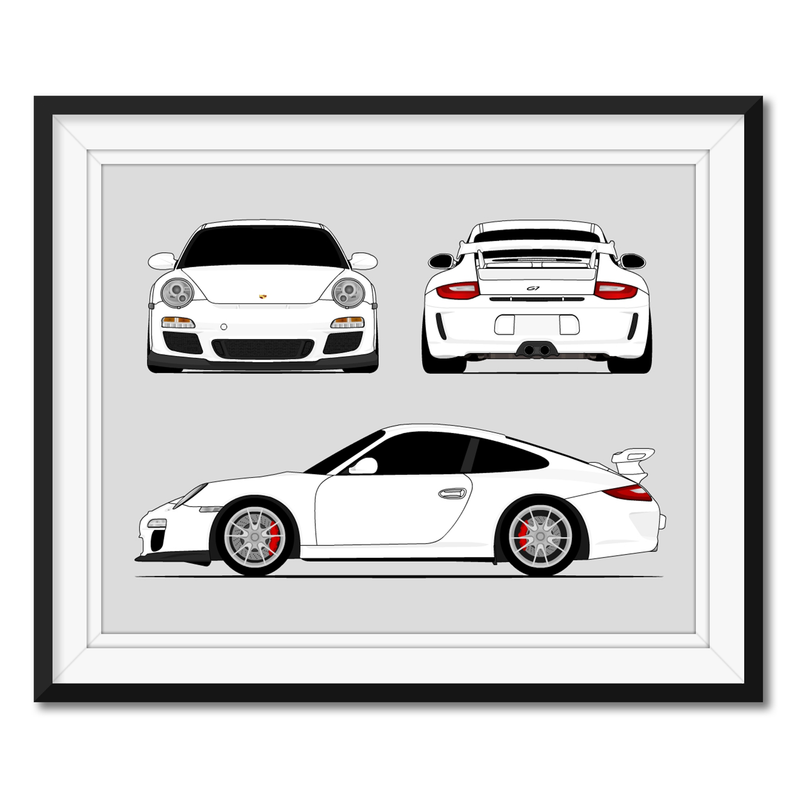 Porsche 911 GT3 (2009-2012) 997.2 (Front, Side, Rear) Poster