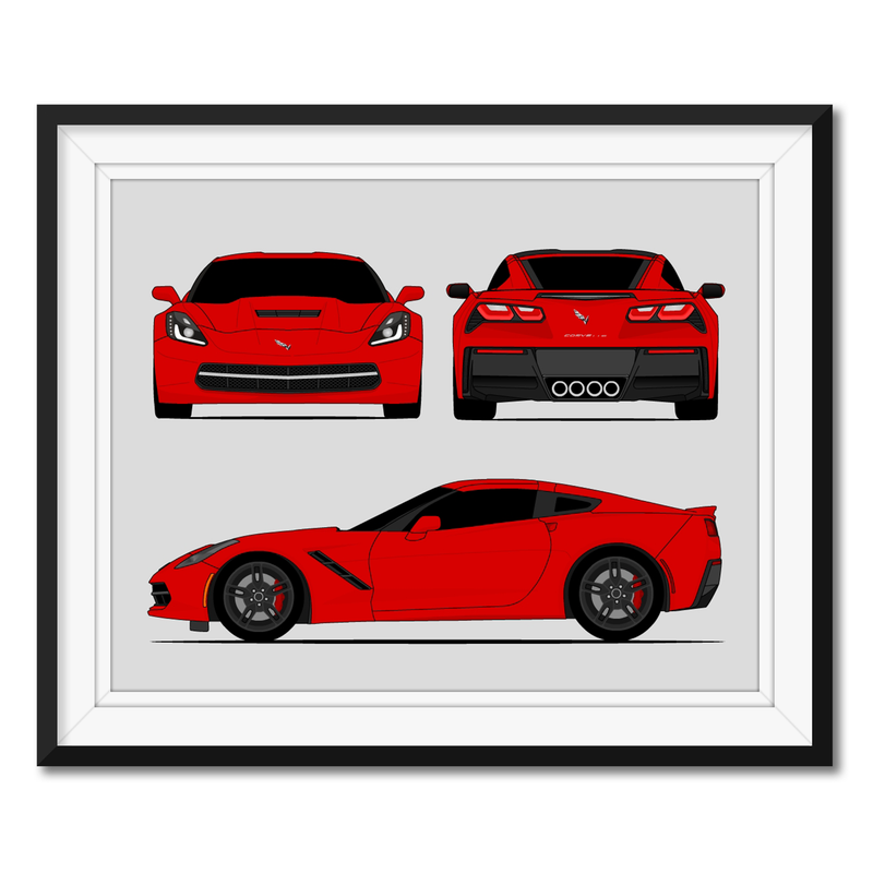 Chevy Corvette Z51 Stingray (2014-2019) (Front, Side, Rear) Poster