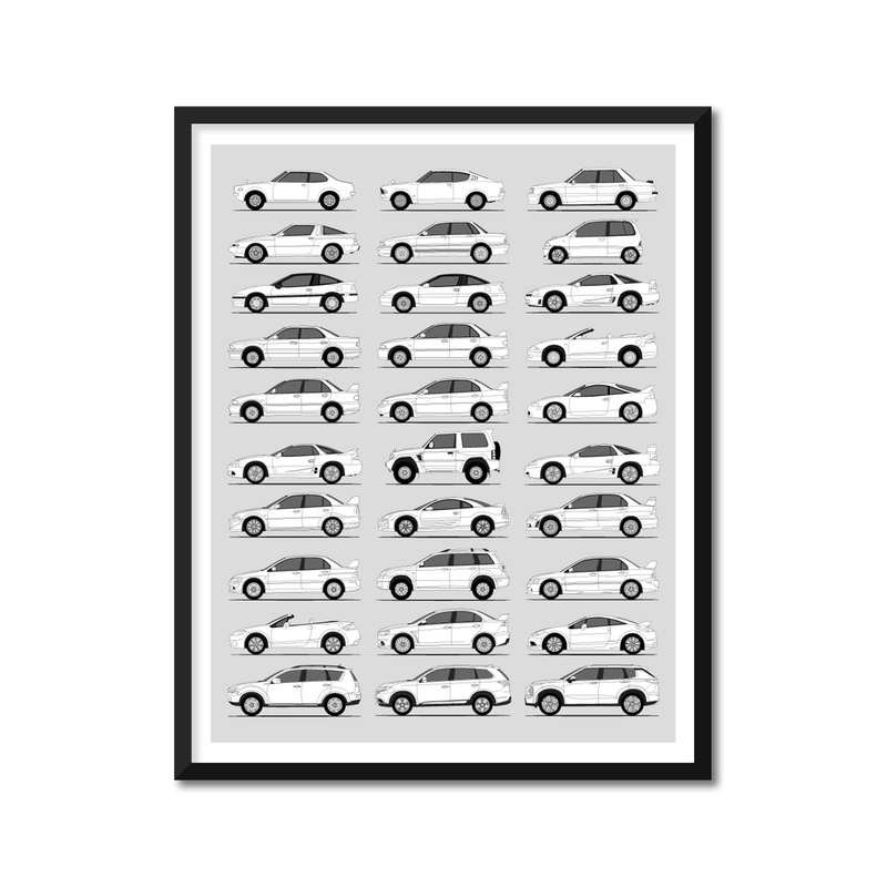 Mitsubishi Generations History and Evolution Poster (Side Profile)