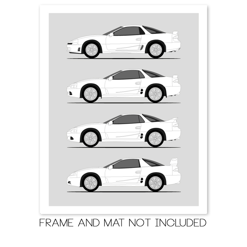 Mitsubishi 3000GT Generations History and Evolution Poster (Side Profile)