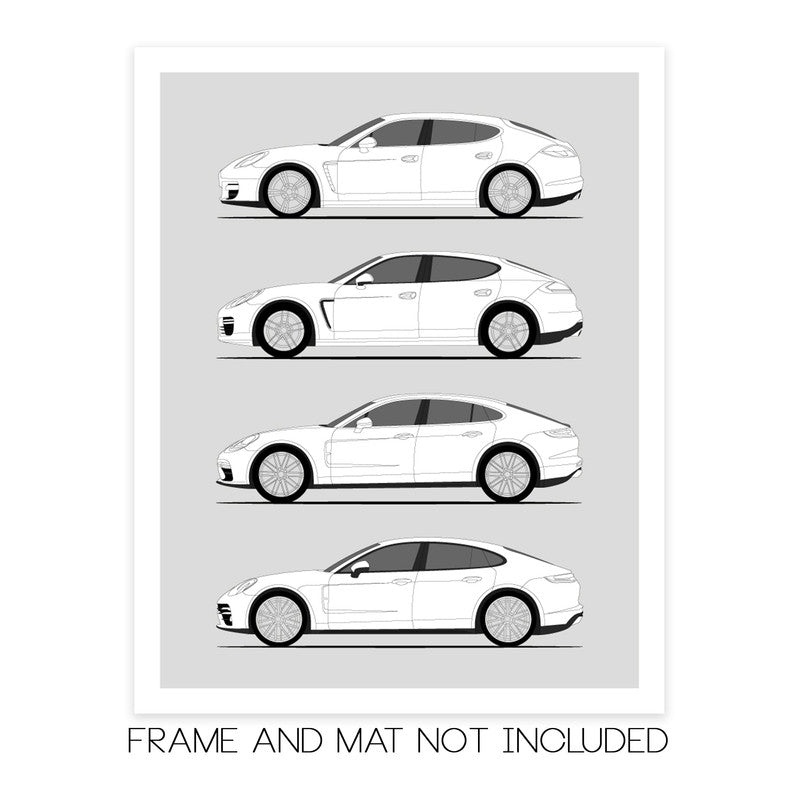 Porsche Panamera History and Evolution Poster (Side Profile)