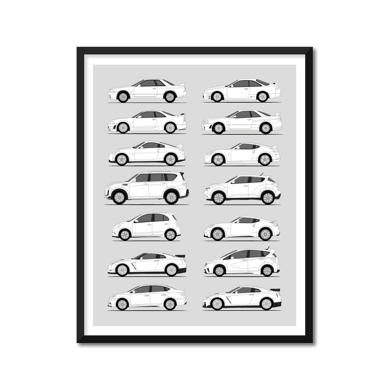 Nissan Nismo History and Evolution Poster (Side Profile)