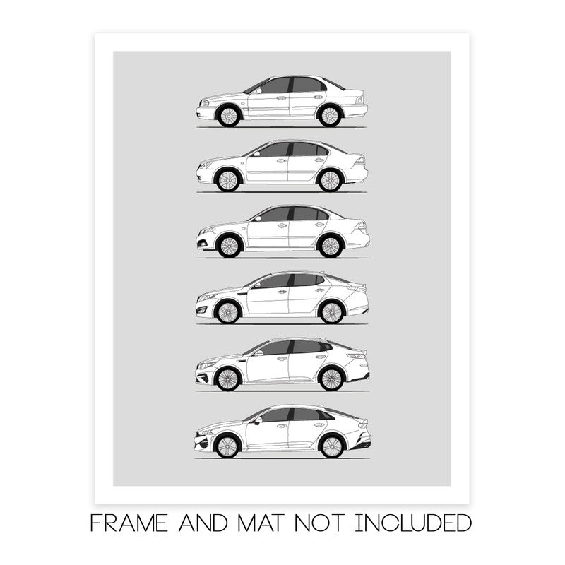 Kia Optima / K5 History and Evolution Poster (Side Profile)