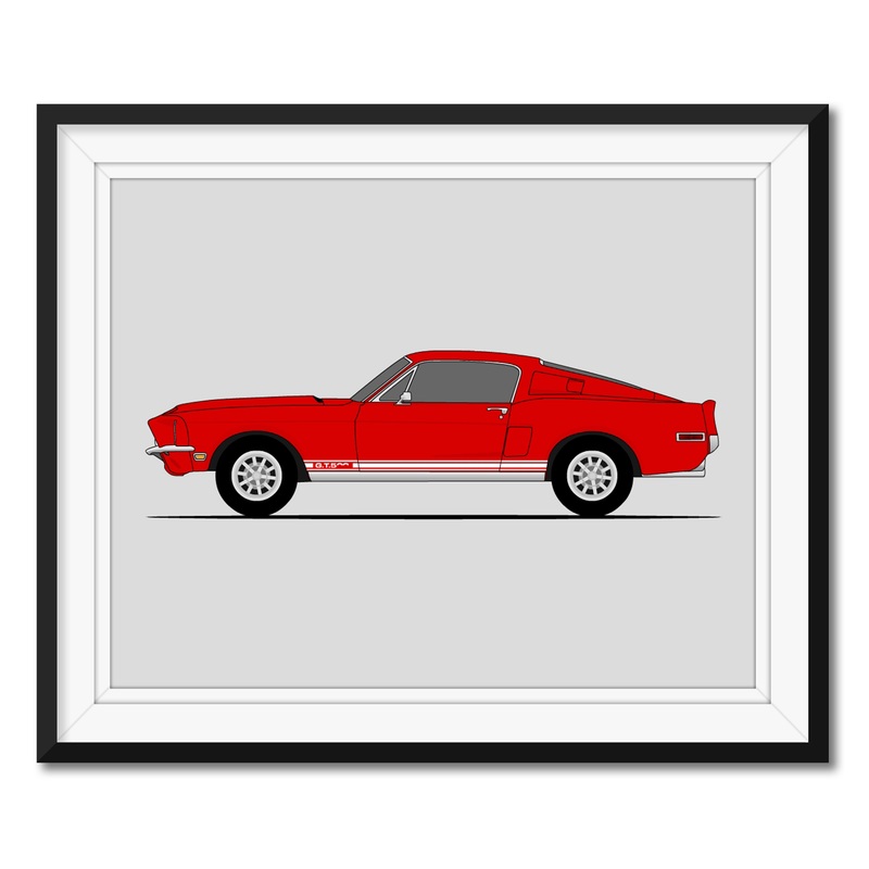 Ford Mustang Shelby GT500KR 1968 (Side Profile) Poster