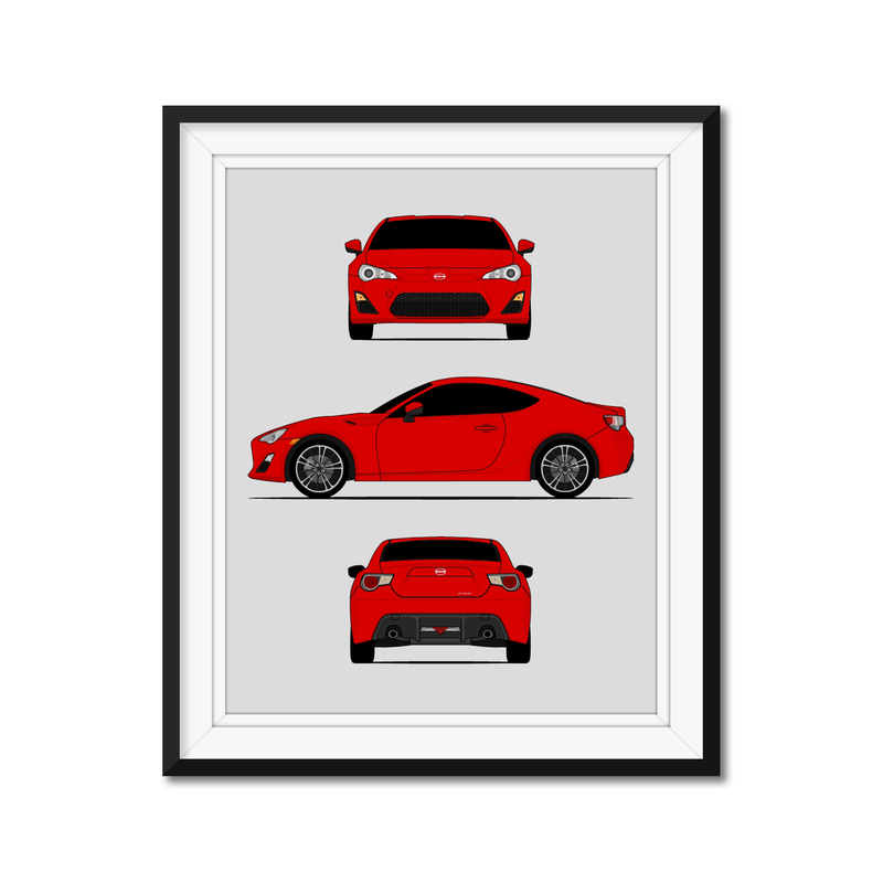 Scion FR-S (2012-2016) (Front Side Rear Portrait) (FT86) Poster
