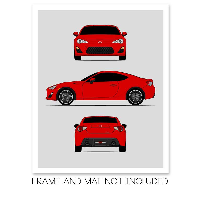 Scion FR-S (2012-2016) (Front Side Rear Portrait) (FT86) Poster