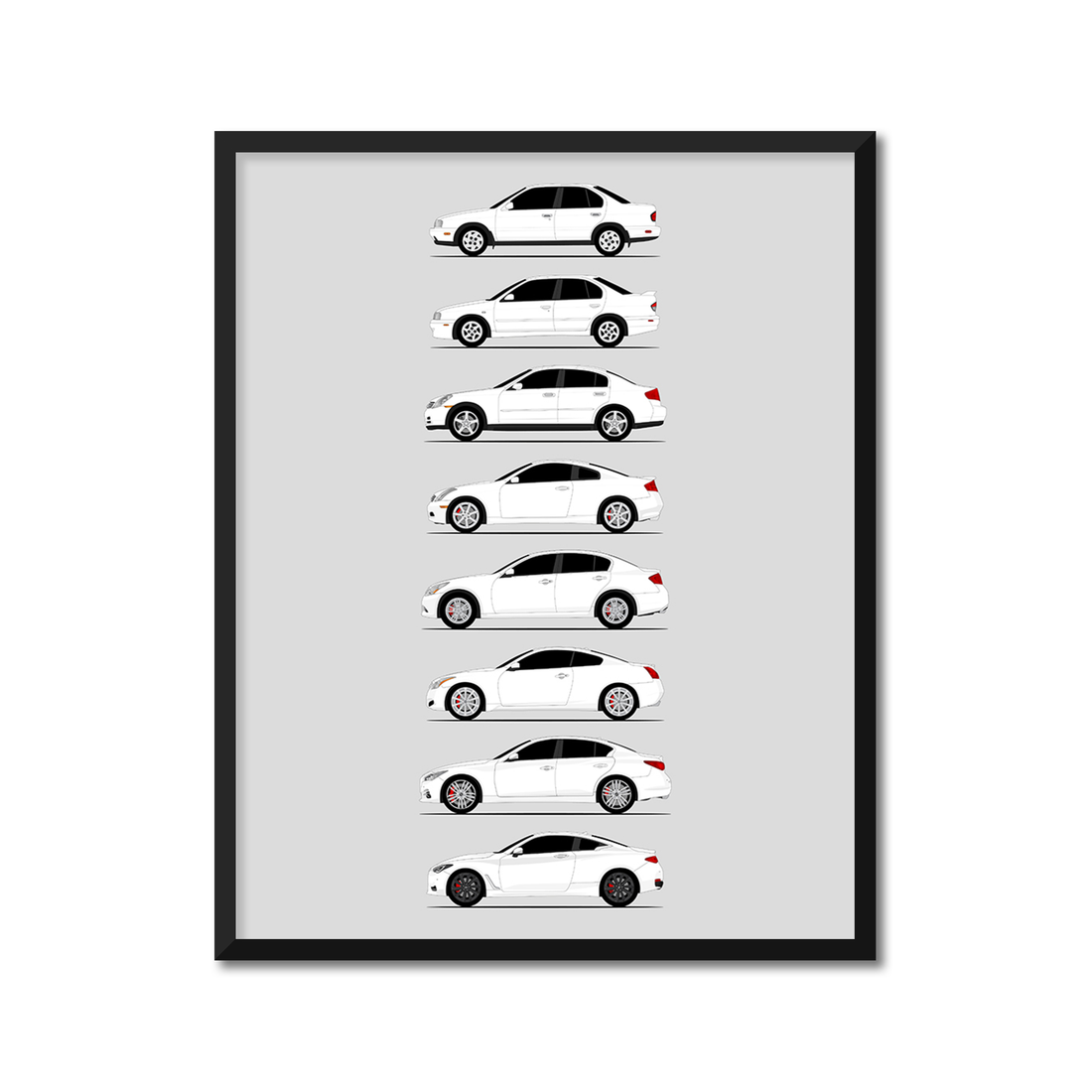 Infiniti G and Q Series Generations History and Evolution Poster (Side Profile)