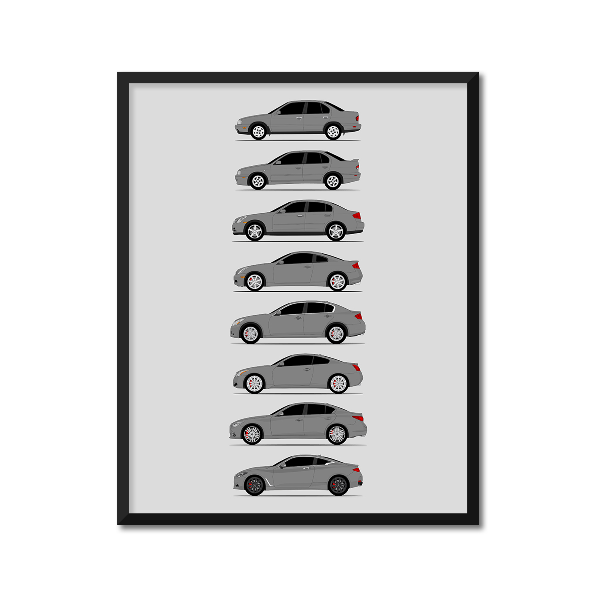 Infiniti G and Q Series Generations History and Evolution Poster (Side Profile)