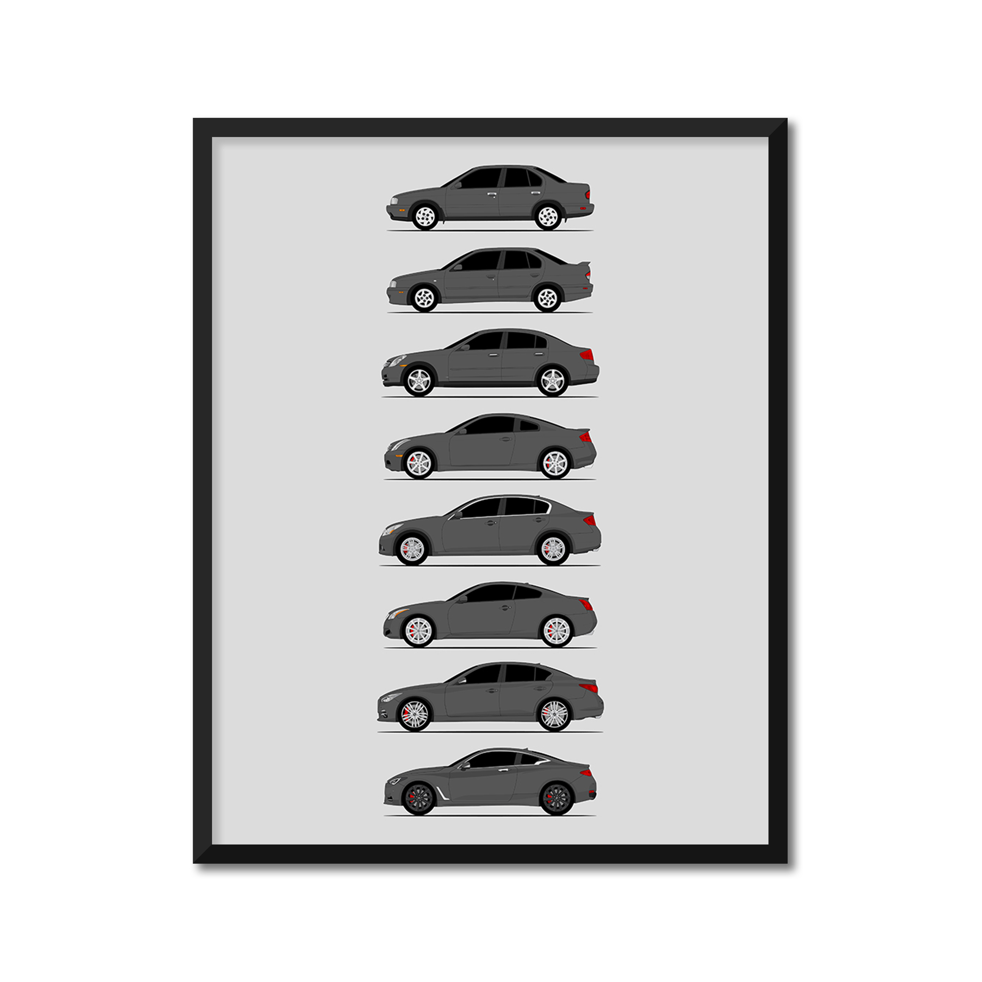 Infiniti G and Q Series Generations History and Evolution Poster (Side Profile)