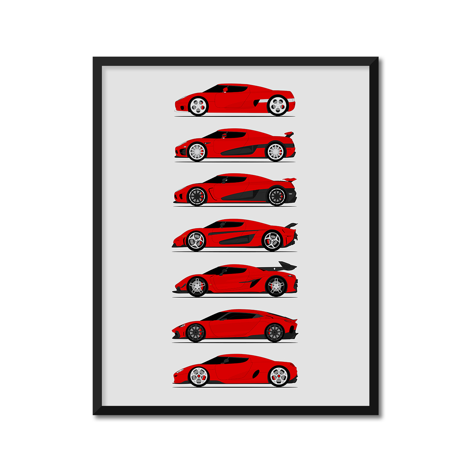 Koenigsegg Generations History and Evolution Poster (Side Profile)