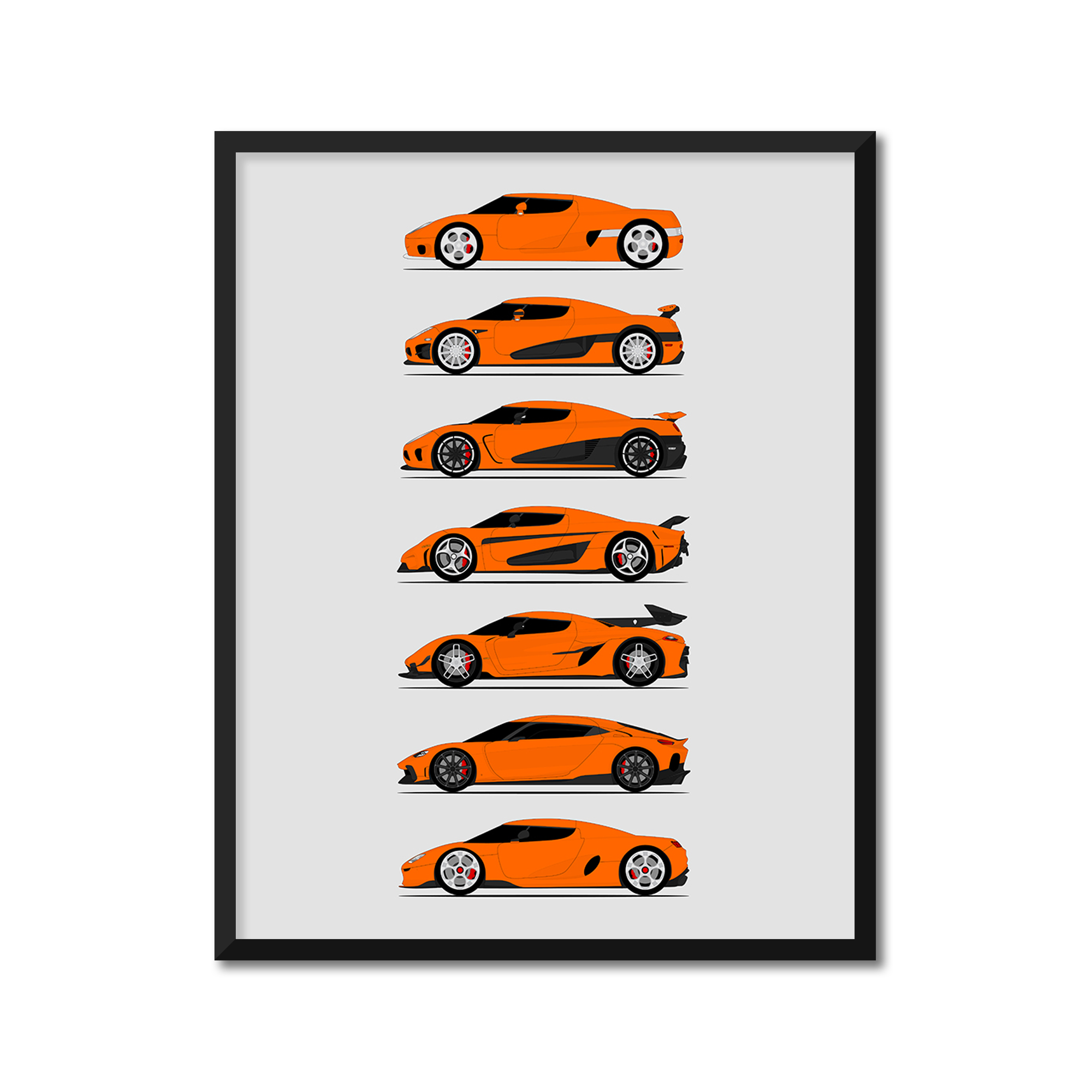 Koenigsegg Generations History and Evolution Poster (Side Profile)