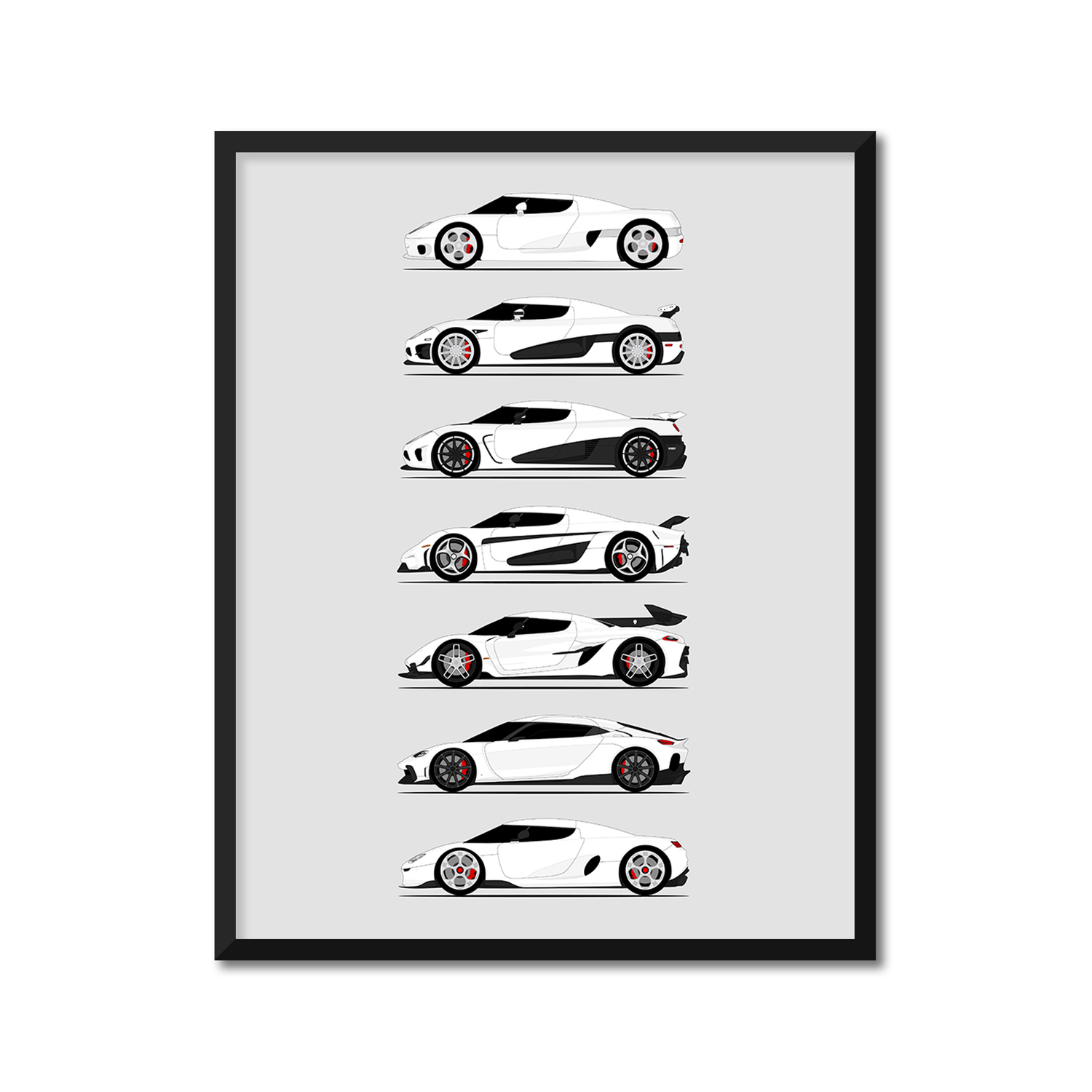 Koenigsegg Generations History and Evolution Poster (Side Profile)
