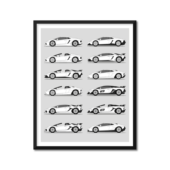 Lamborghini Aventador Generations History and Evolution Poster (Side Profile)