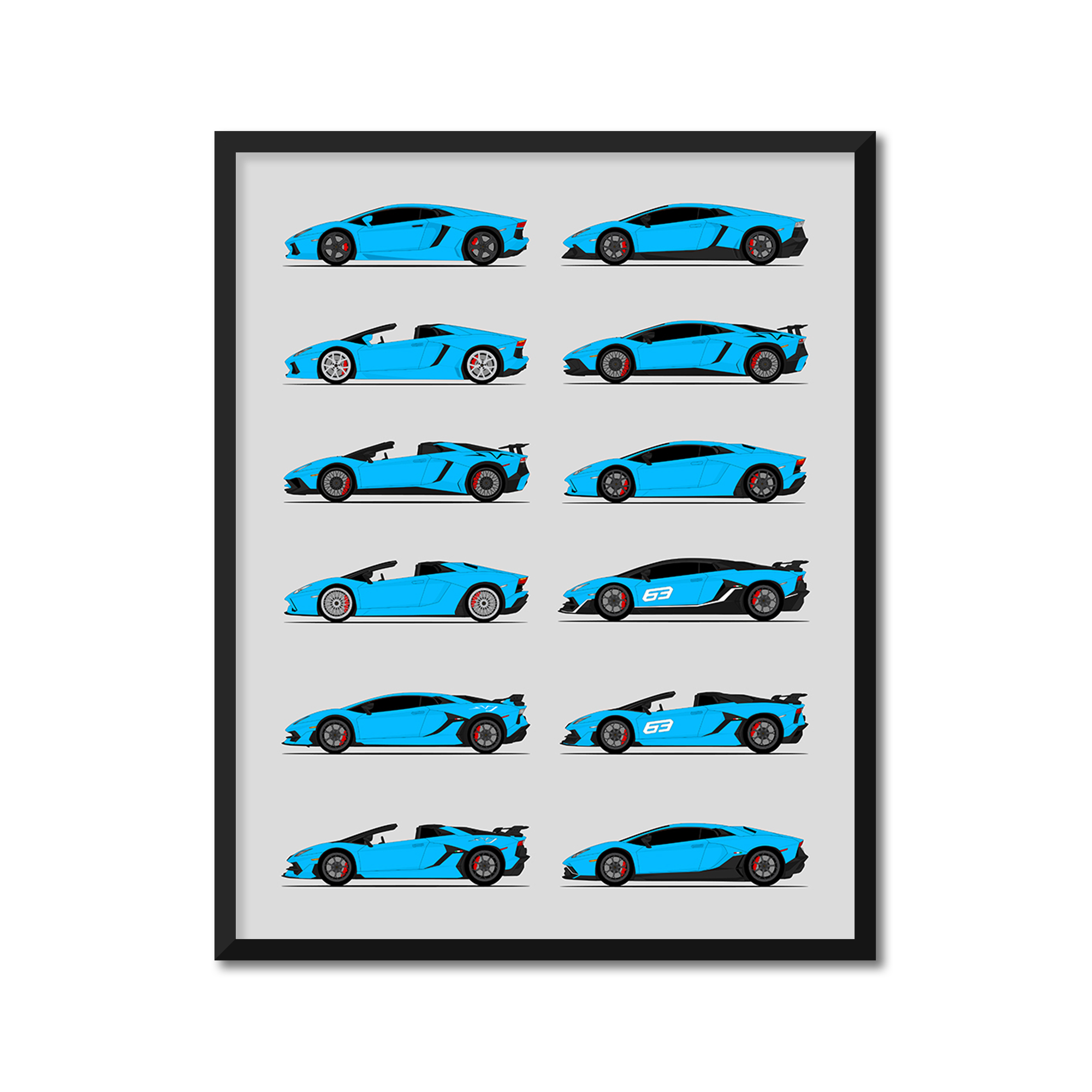 Lamborghini Aventador Generations History and Evolution Poster (Side Profile)