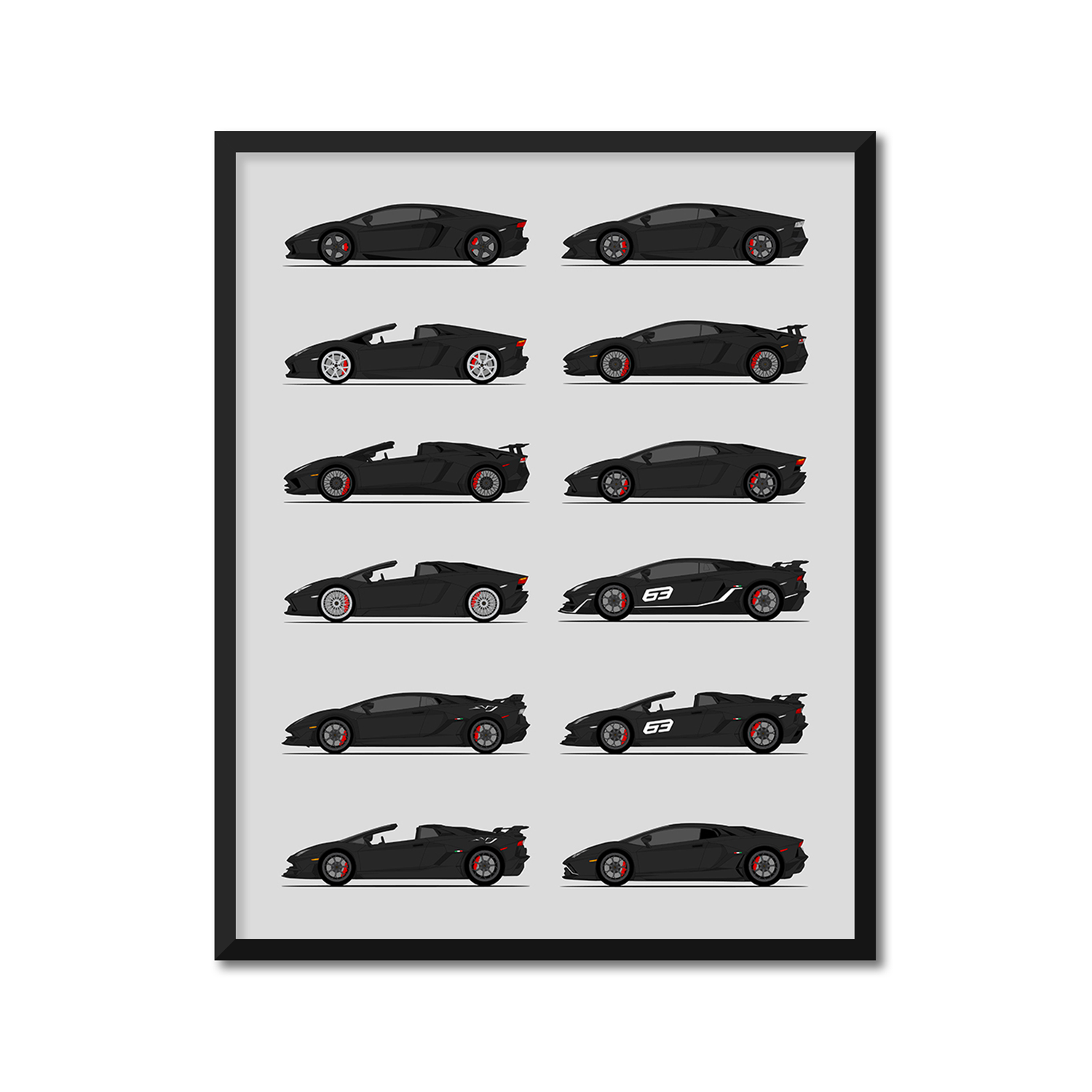 Lamborghini Aventador Generations History and Evolution Poster (Side Profile)