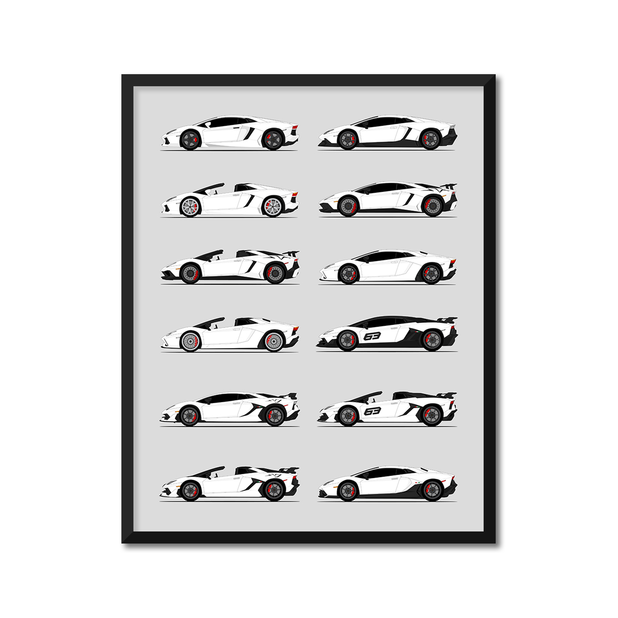 Lamborghini Aventador Generations History and Evolution Poster (Side Profile)