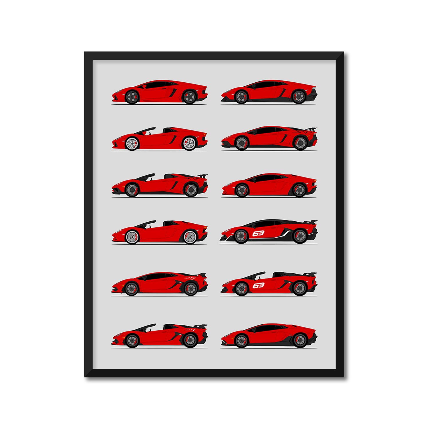 Lamborghini Aventador Generations History and Evolution Poster (Side Profile)