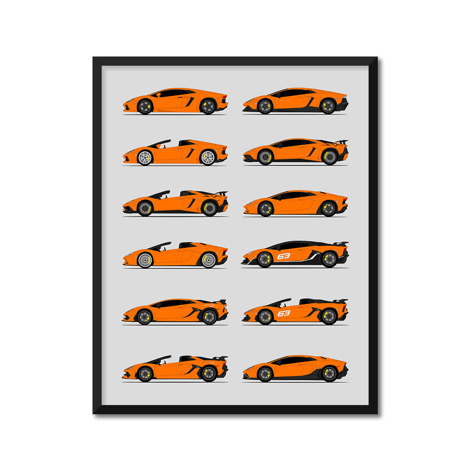 Lamborghini Aventador Generations History and Evolution Poster (Side Profile)