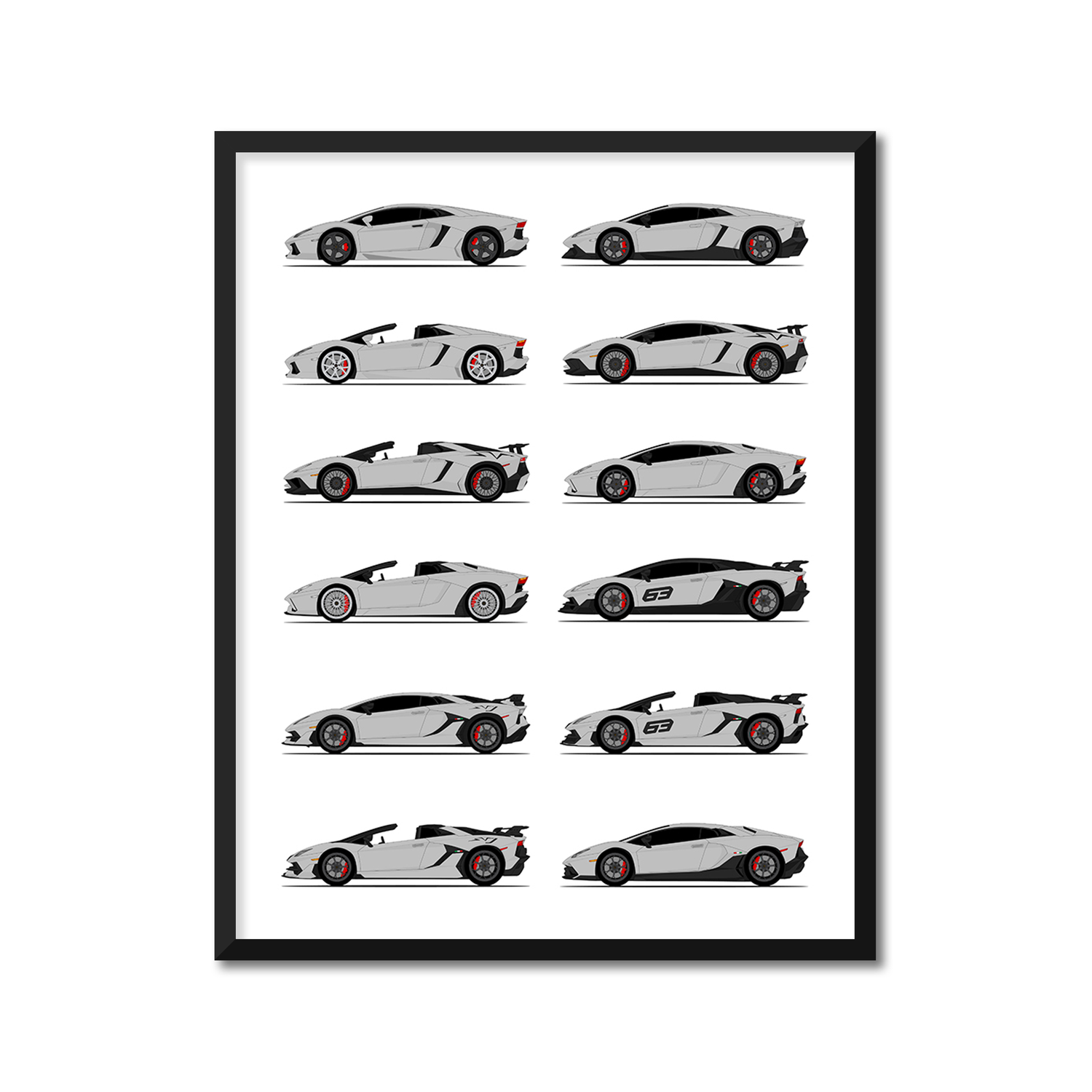 Lamborghini Aventador Generations History and Evolution Poster (Side Profile)