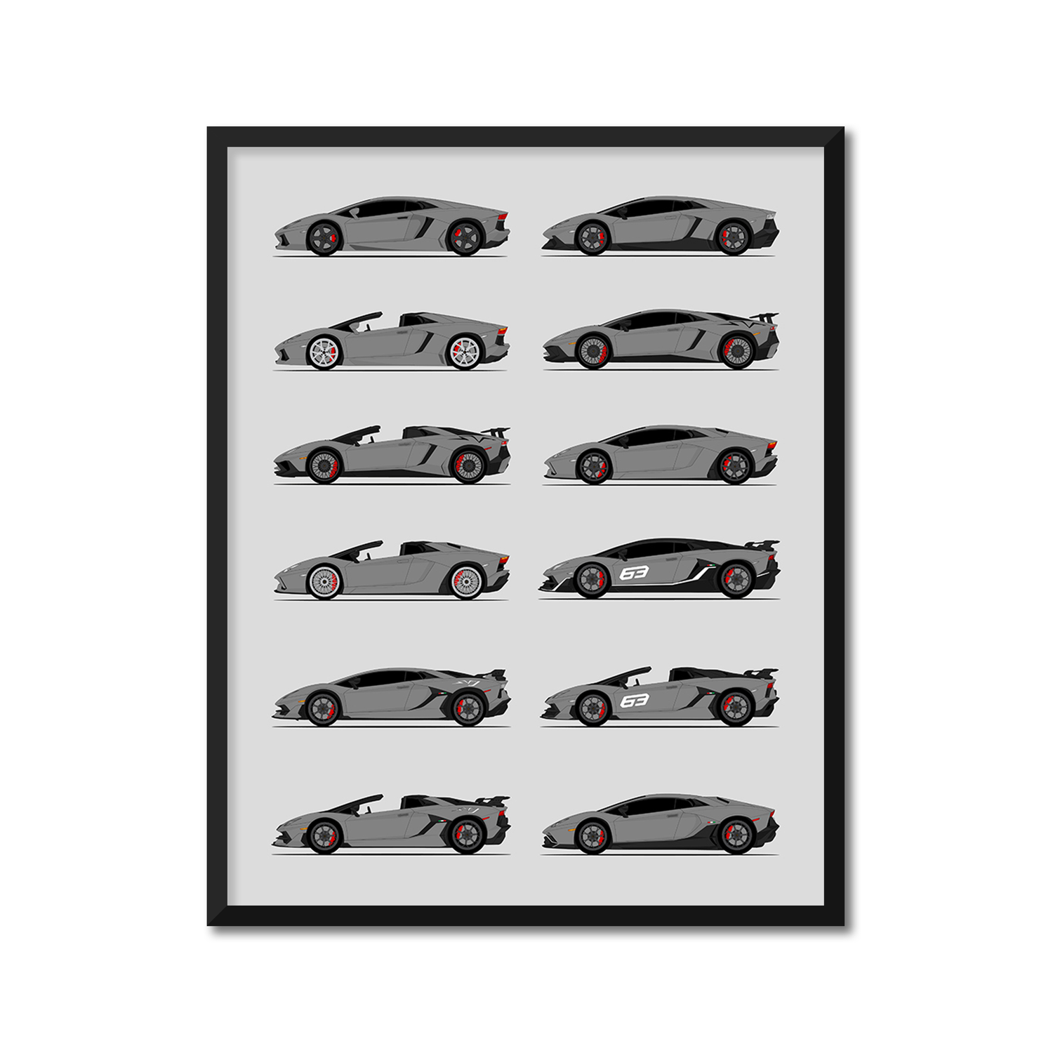 Lamborghini Aventador Generations History and Evolution Poster (Side Profile)