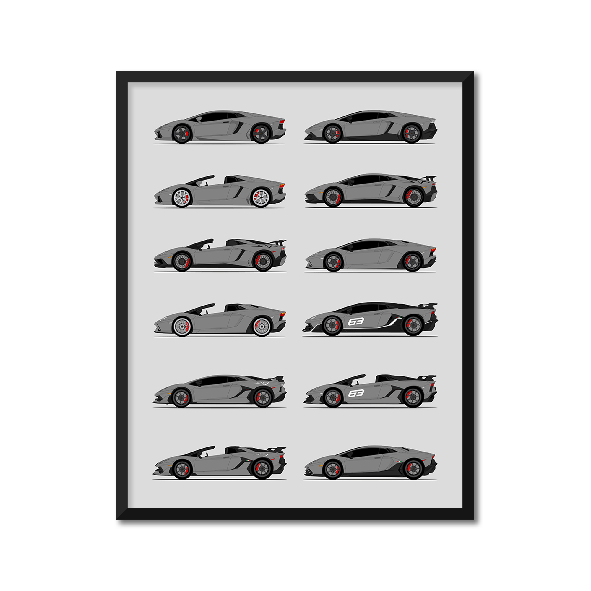 Lamborghini Aventador Generations History and Evolution Poster (Side Profile)