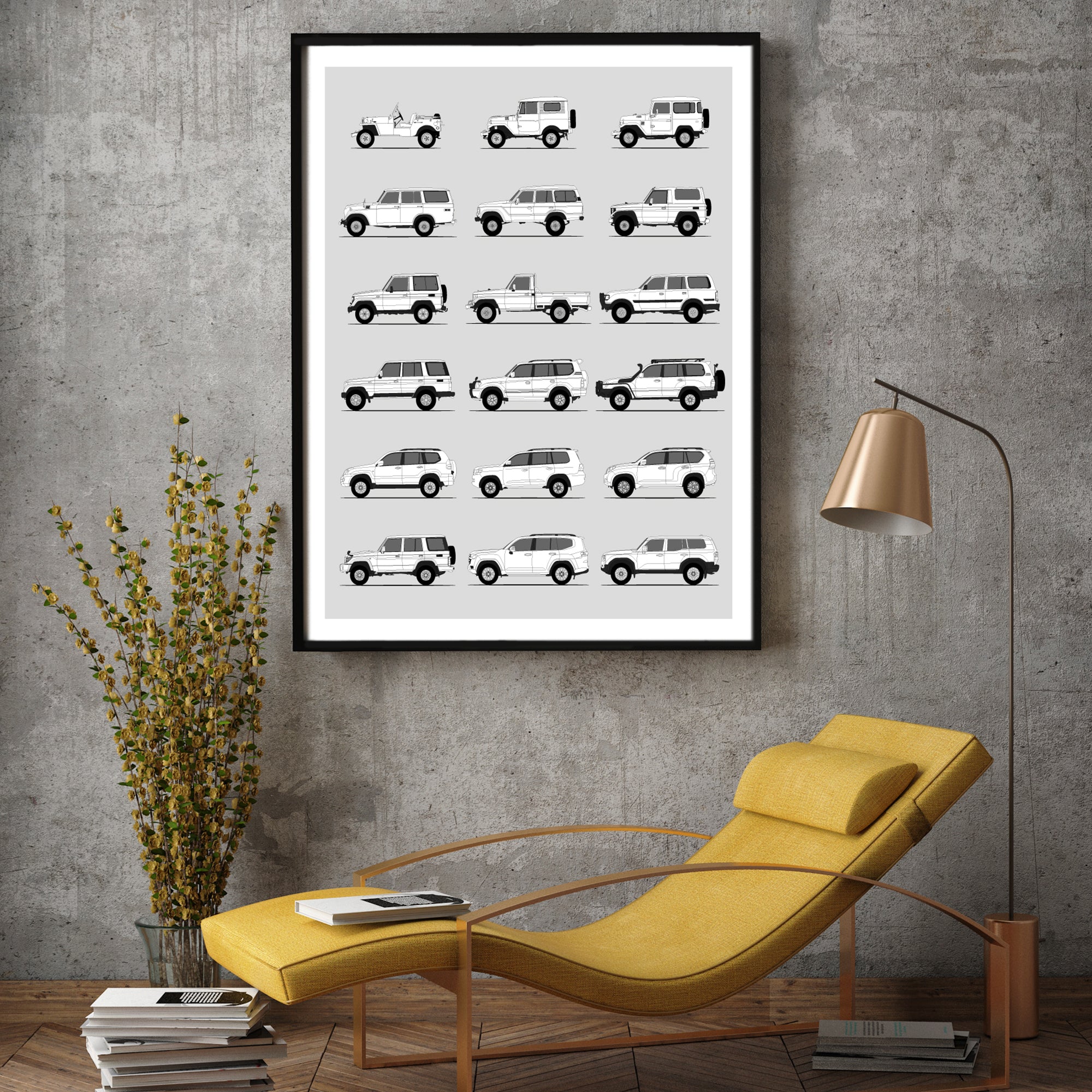 Toyota Land Cruiser Generations History and Evolution Poster (Side Profile)