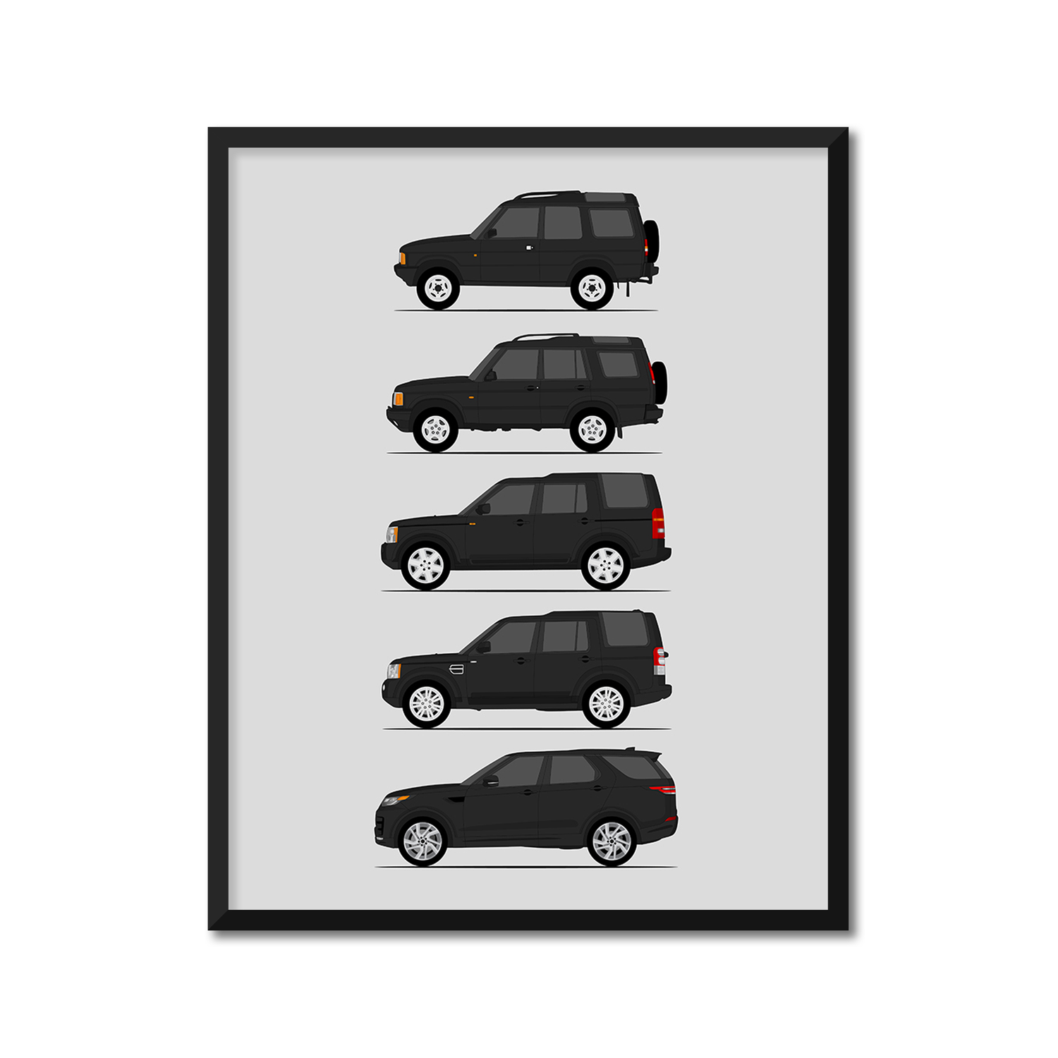 Land Rover Discovery Generations History and Evolution Poster (Side Profile)