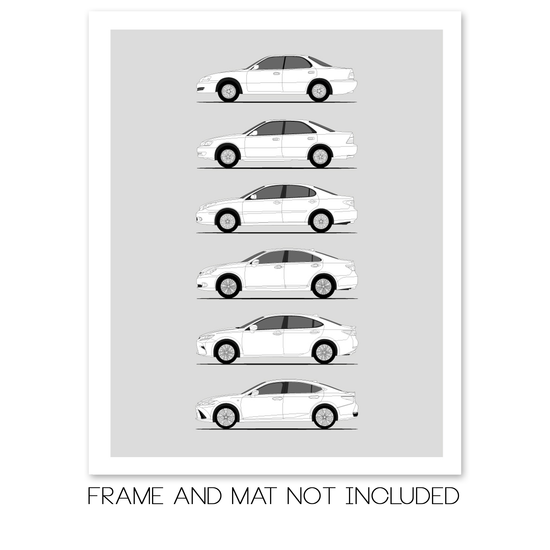 Lexus ES Generations History and Evolution Poster (Side Profile)