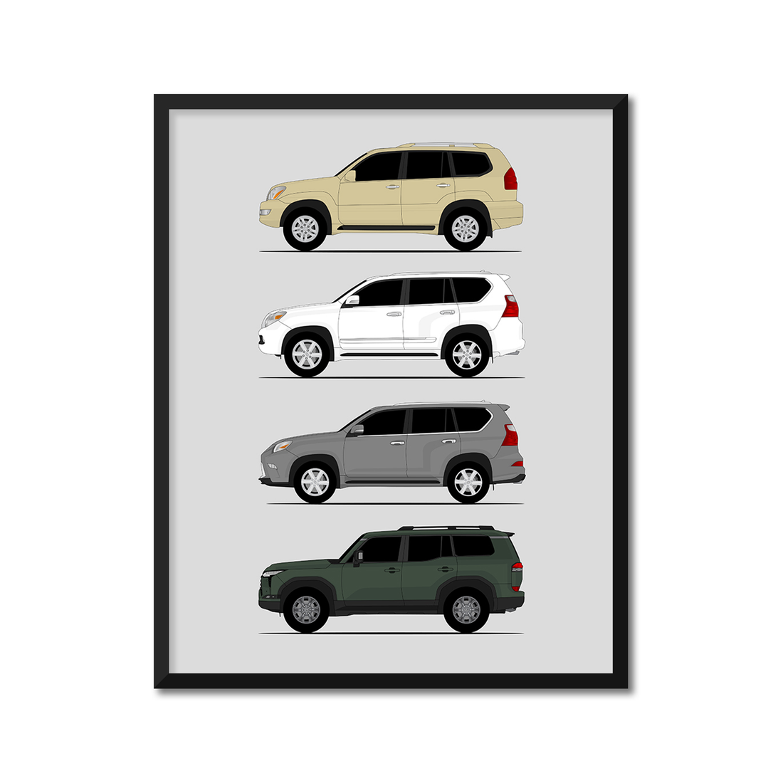Lexus GX Generations History and Evolution Poster (Side Profile)