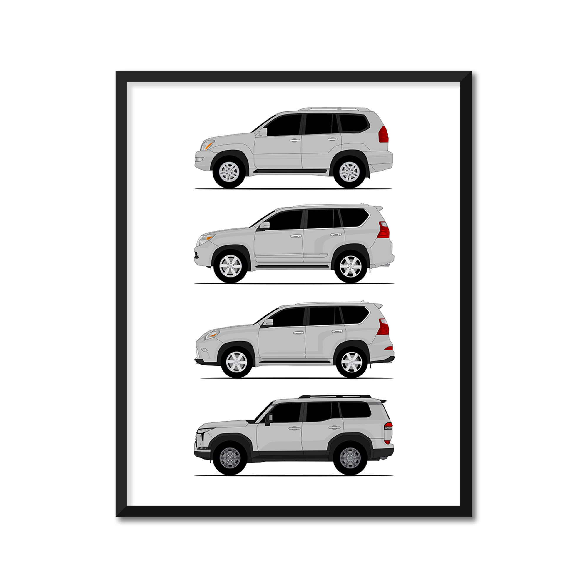 Lexus GX Generations History and Evolution Poster (Side Profile)