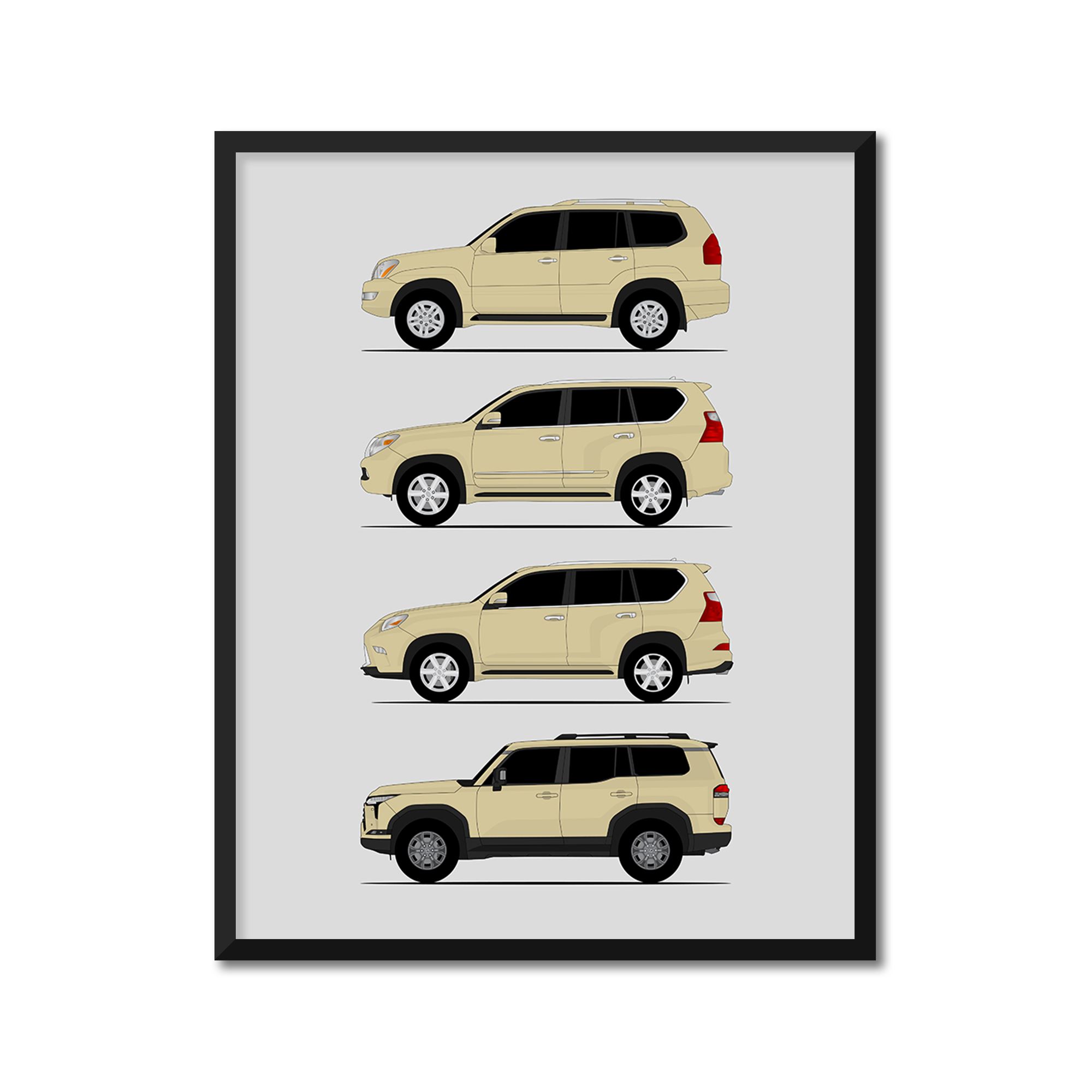 Lexus GX Generations History and Evolution Poster (Side Profile)