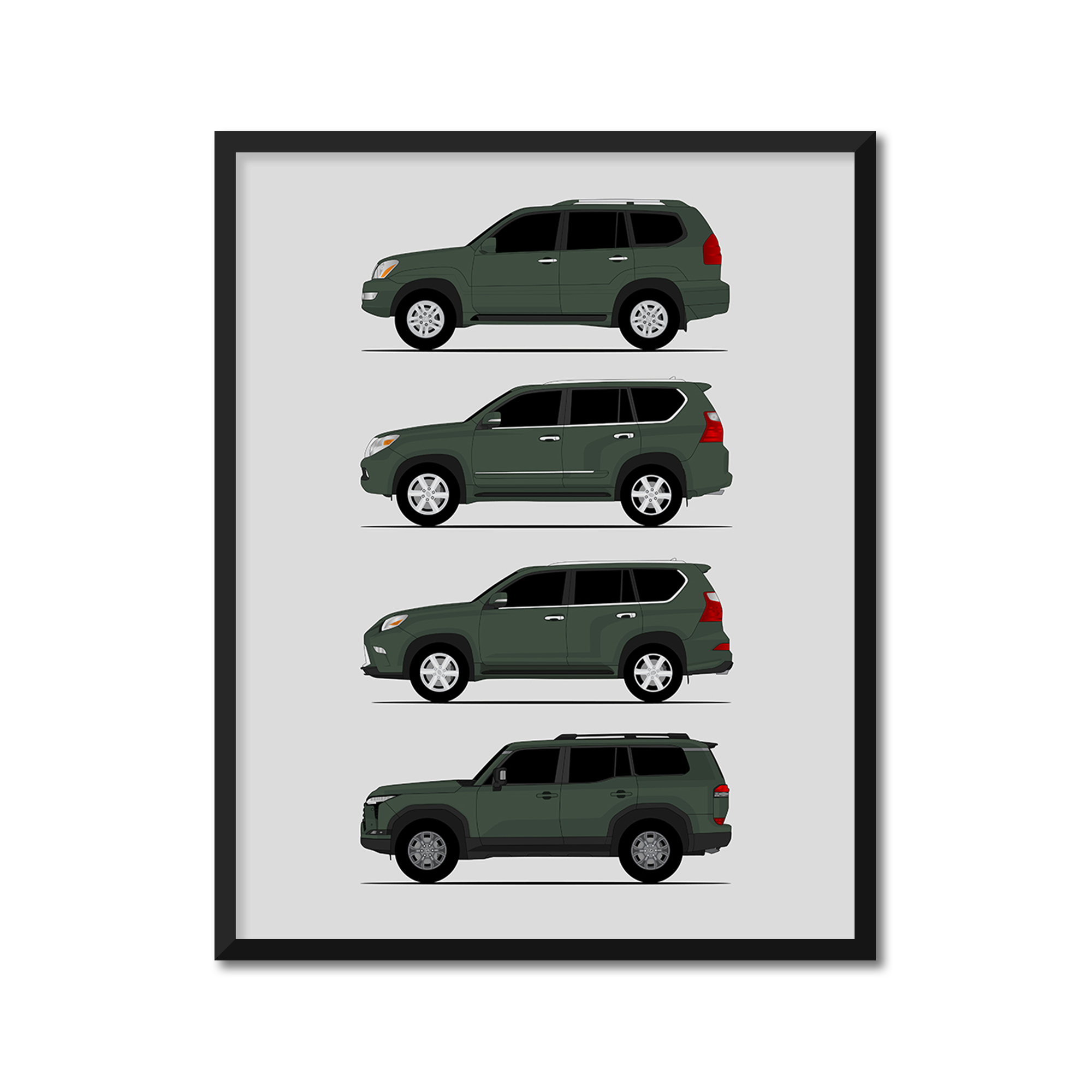 Lexus GX Generations History and Evolution Poster (Side Profile)