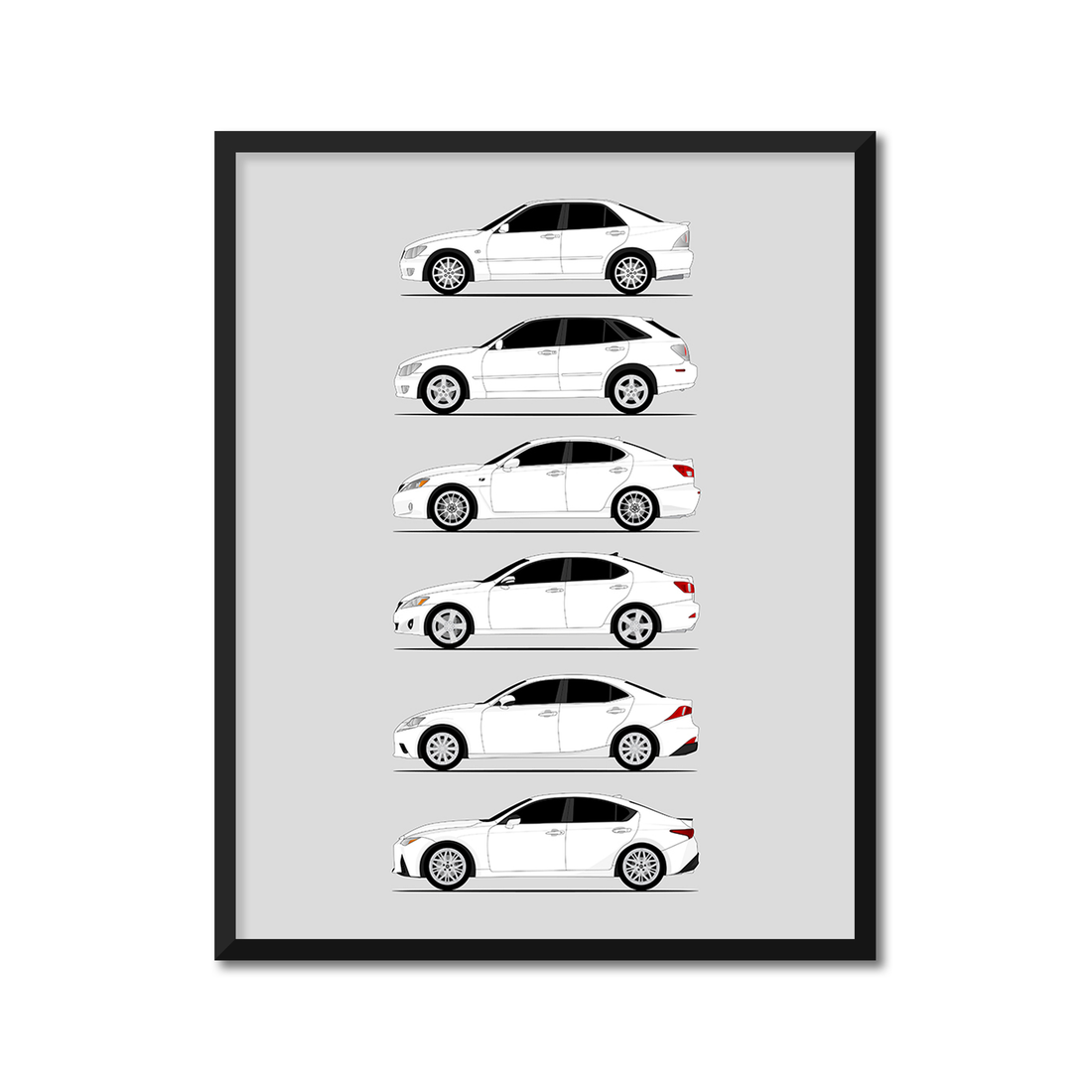 Lexus IS Generations History and Evolution Poster (Side Profile)