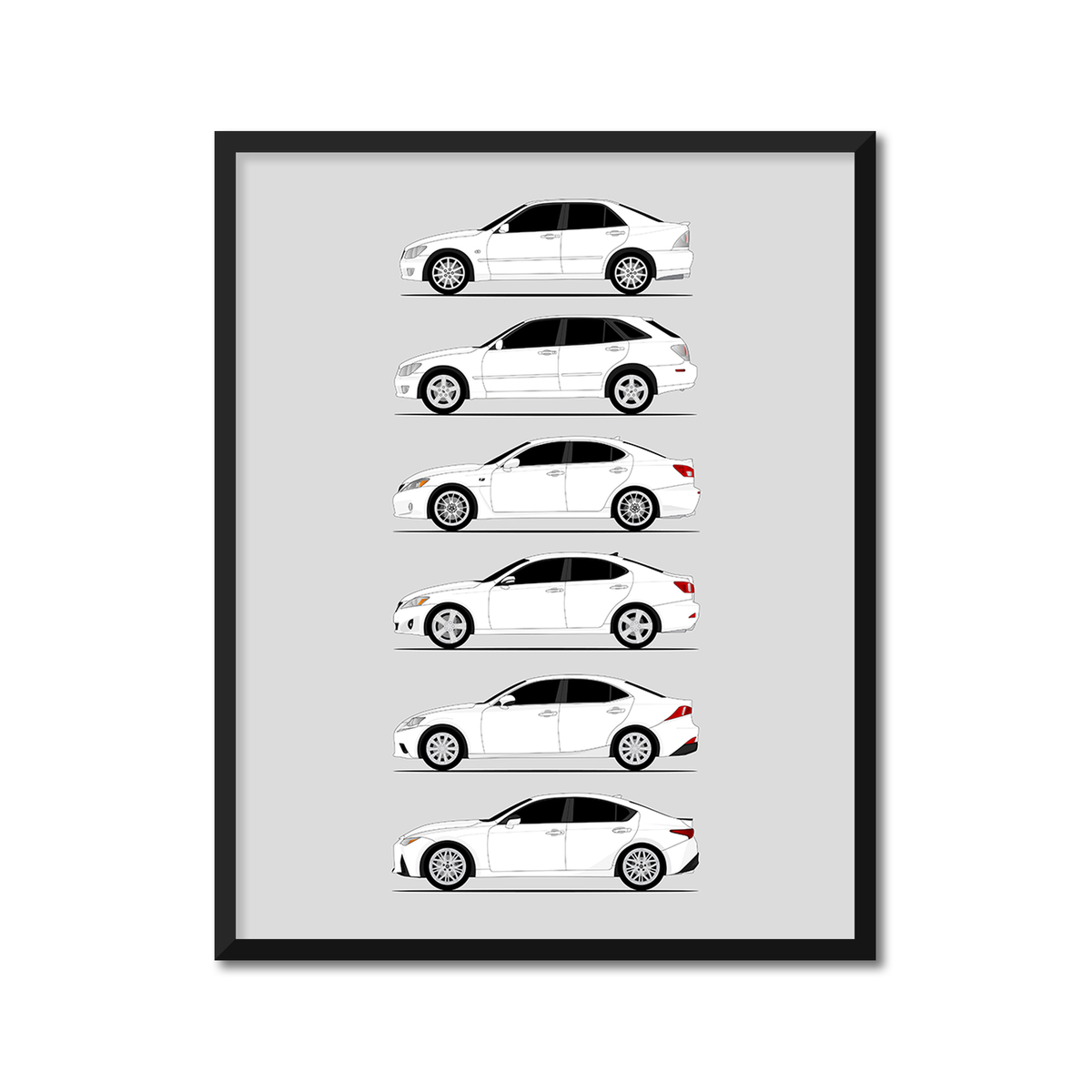 Lexus IS Generations History and Evolution Poster (Side Profile)