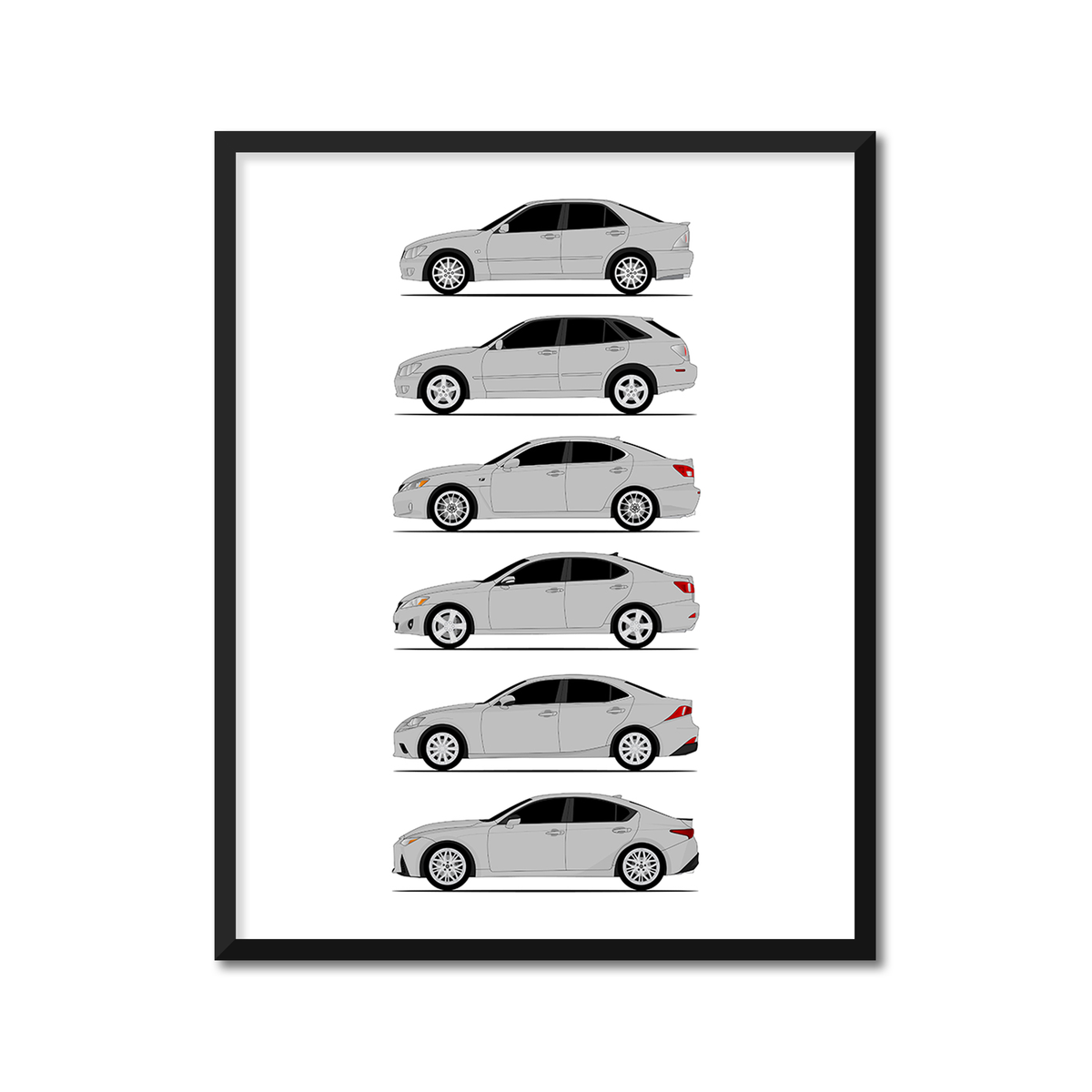 Lexus IS Generations History and Evolution Poster (Side Profile)