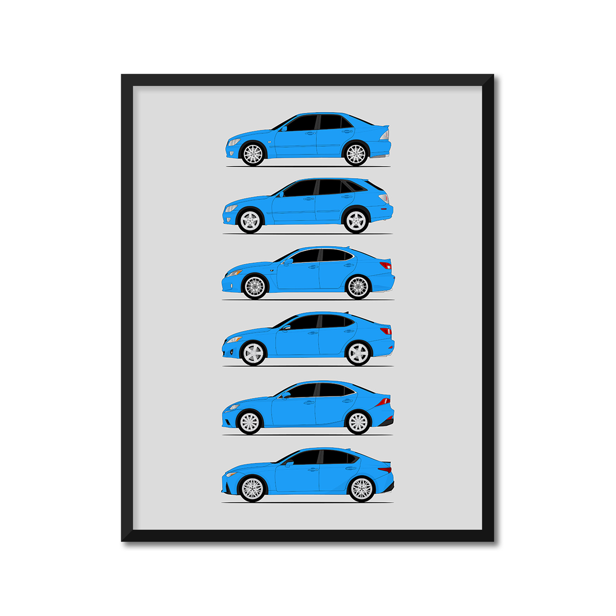 Lexus IS Generations History and Evolution Poster (Side Profile)