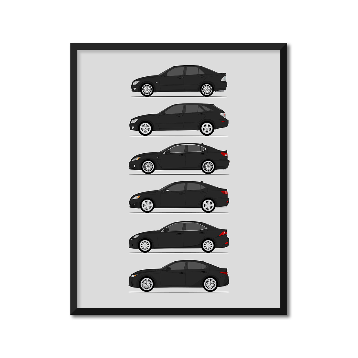 Lexus IS Generations History and Evolution Poster (Side Profile)