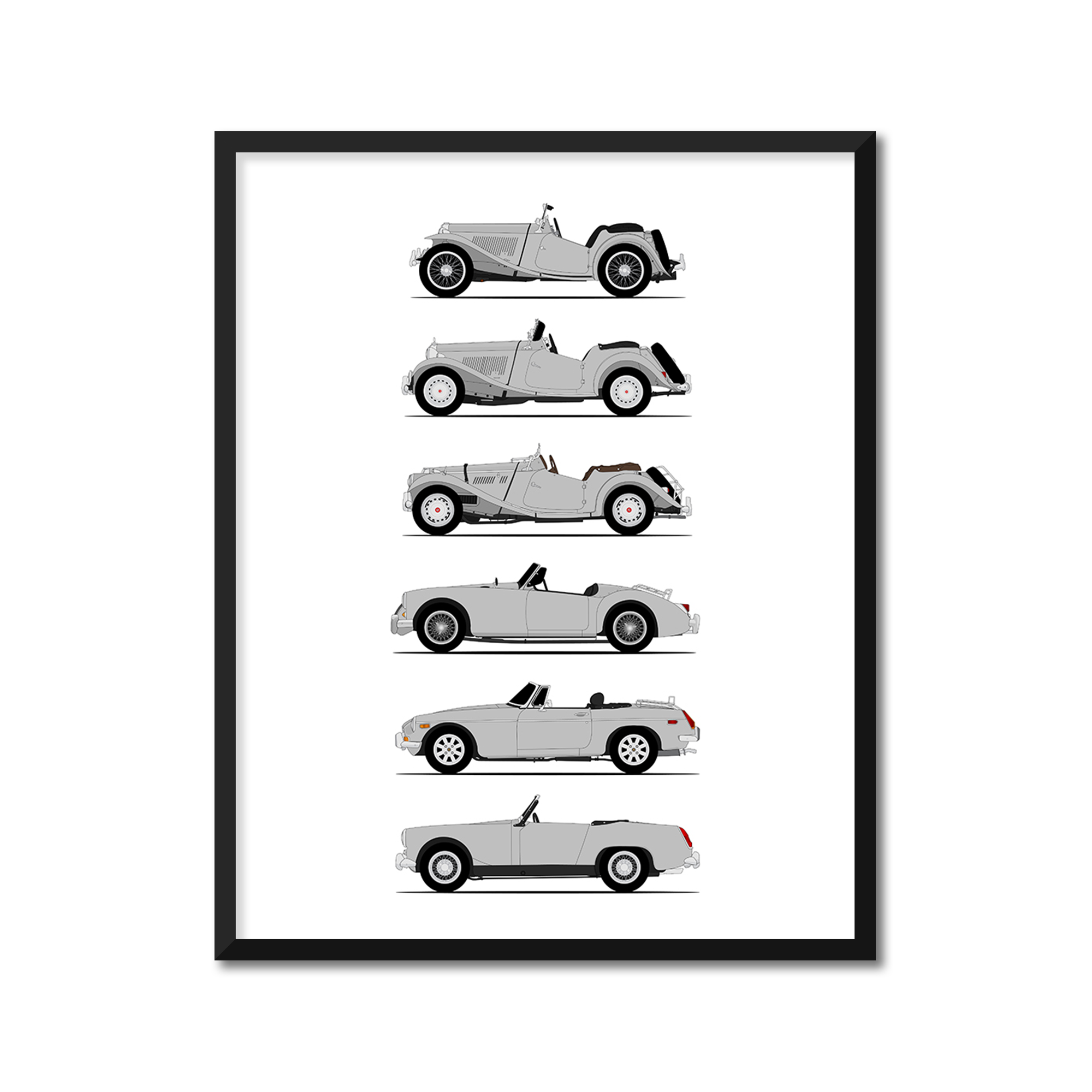 MG Sports Car Generations (Side Profile)
