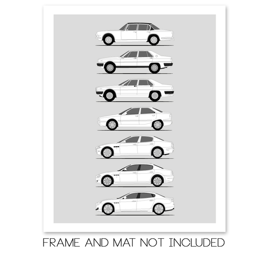 Maserati Quattroporte Generations History and Evolution Poster (Side Profile)