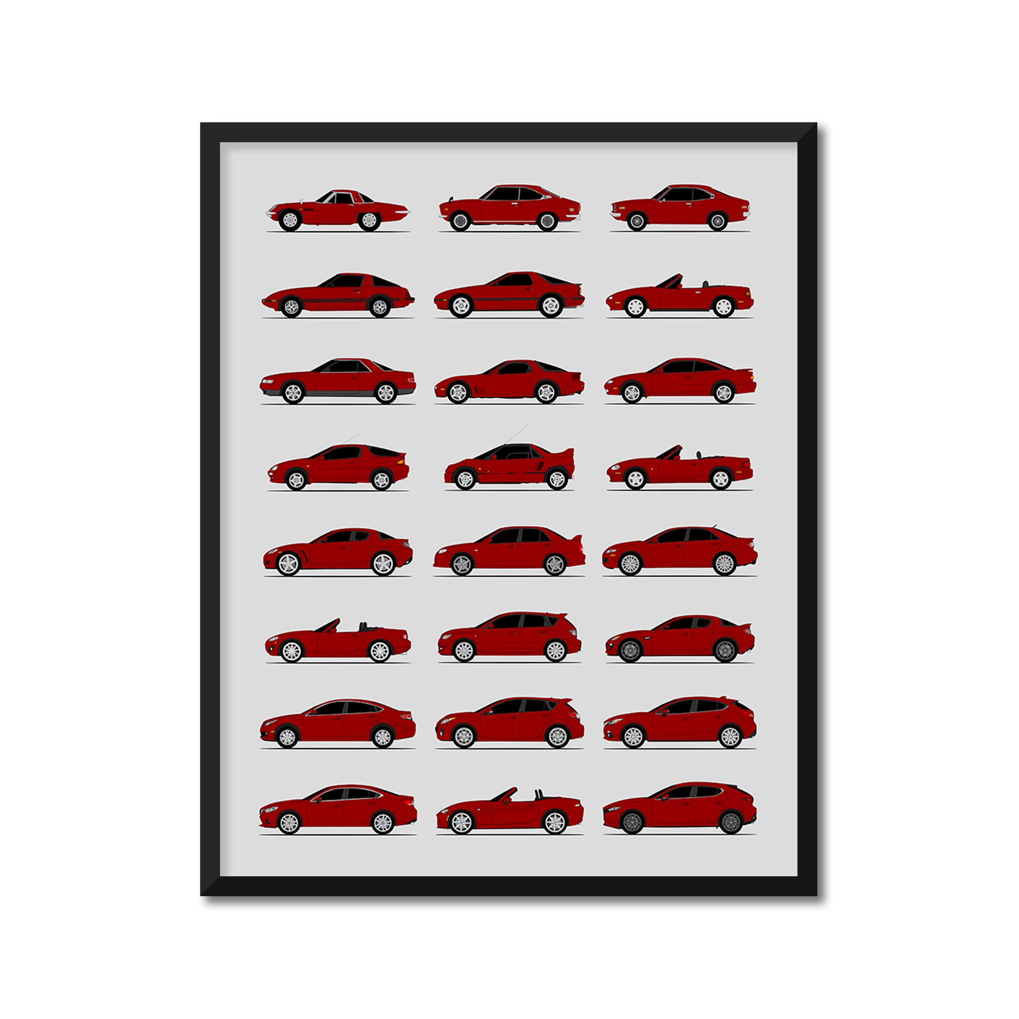 Mazda Best Generations History and Evolution Poster (Side Profile)