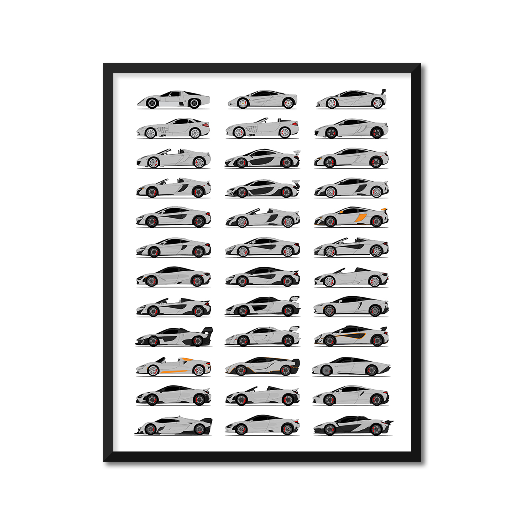 Mclaren Generations History and Evolution Poster (Side Profile)