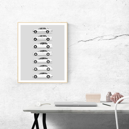 Mercedes-Benz SLK and SLC Generations History and Evolution Poster (Side Profile)