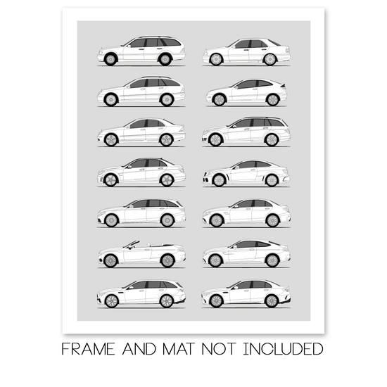 Mercedes-Benz C-Class Generations History and Evolution Poster (Side Profile)