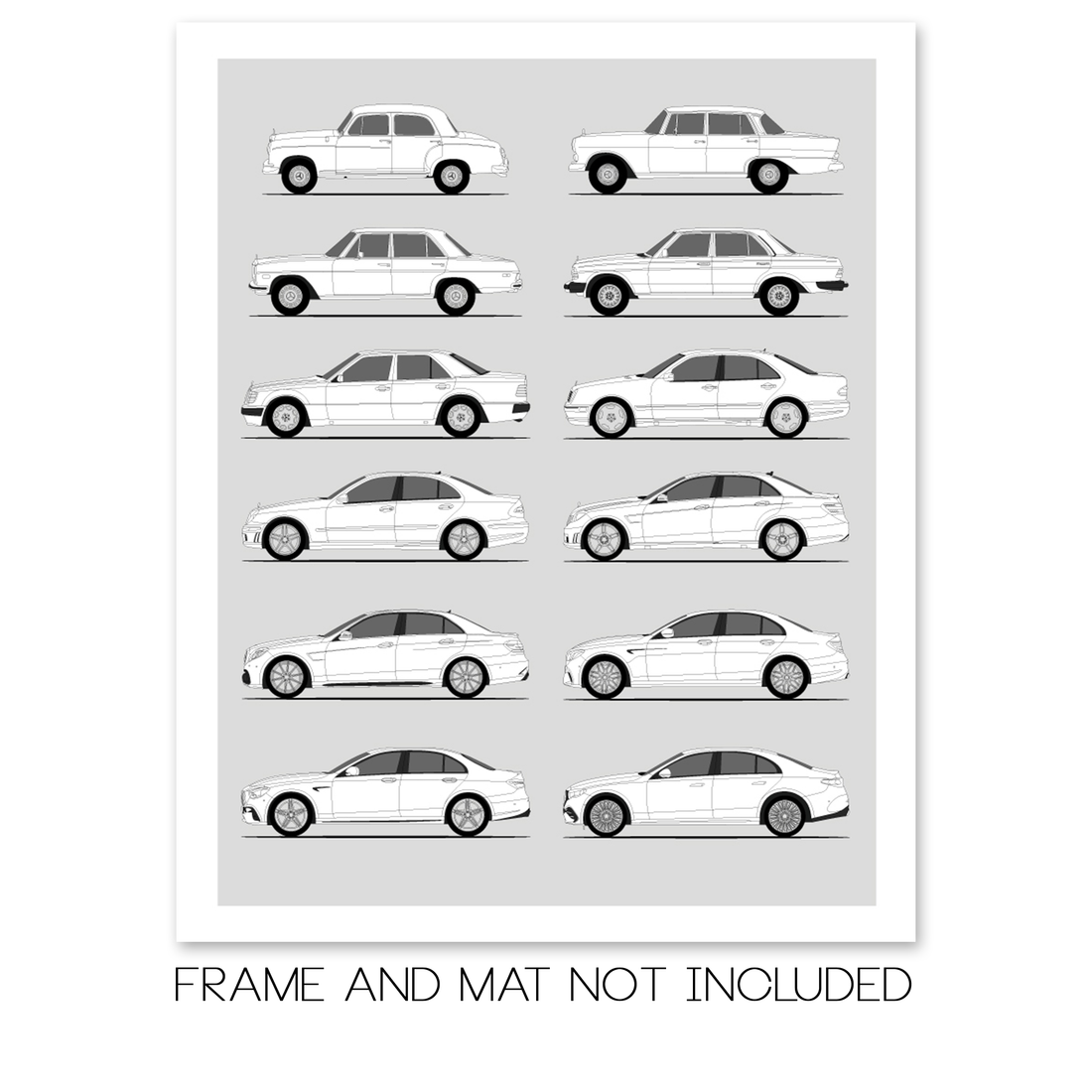 Mercedes-Benz E-Class Generations History and Evolution Poster (Side Profile)