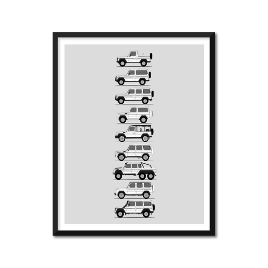 Mercedes Benz G-Class Generations History and Evolution Poster (Side Profile)