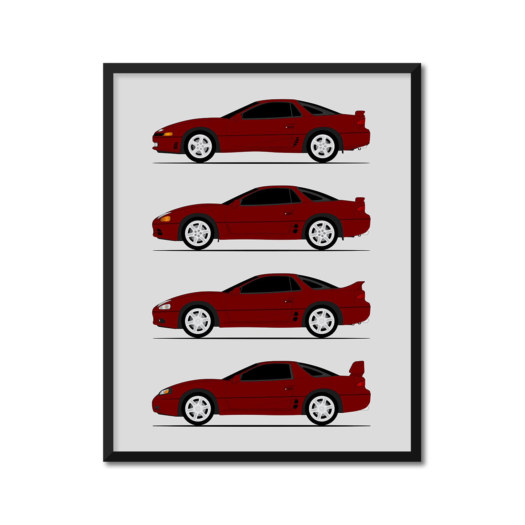 Mitsubishi 3000GT Generations History and Evolution Poster (Side Profile)