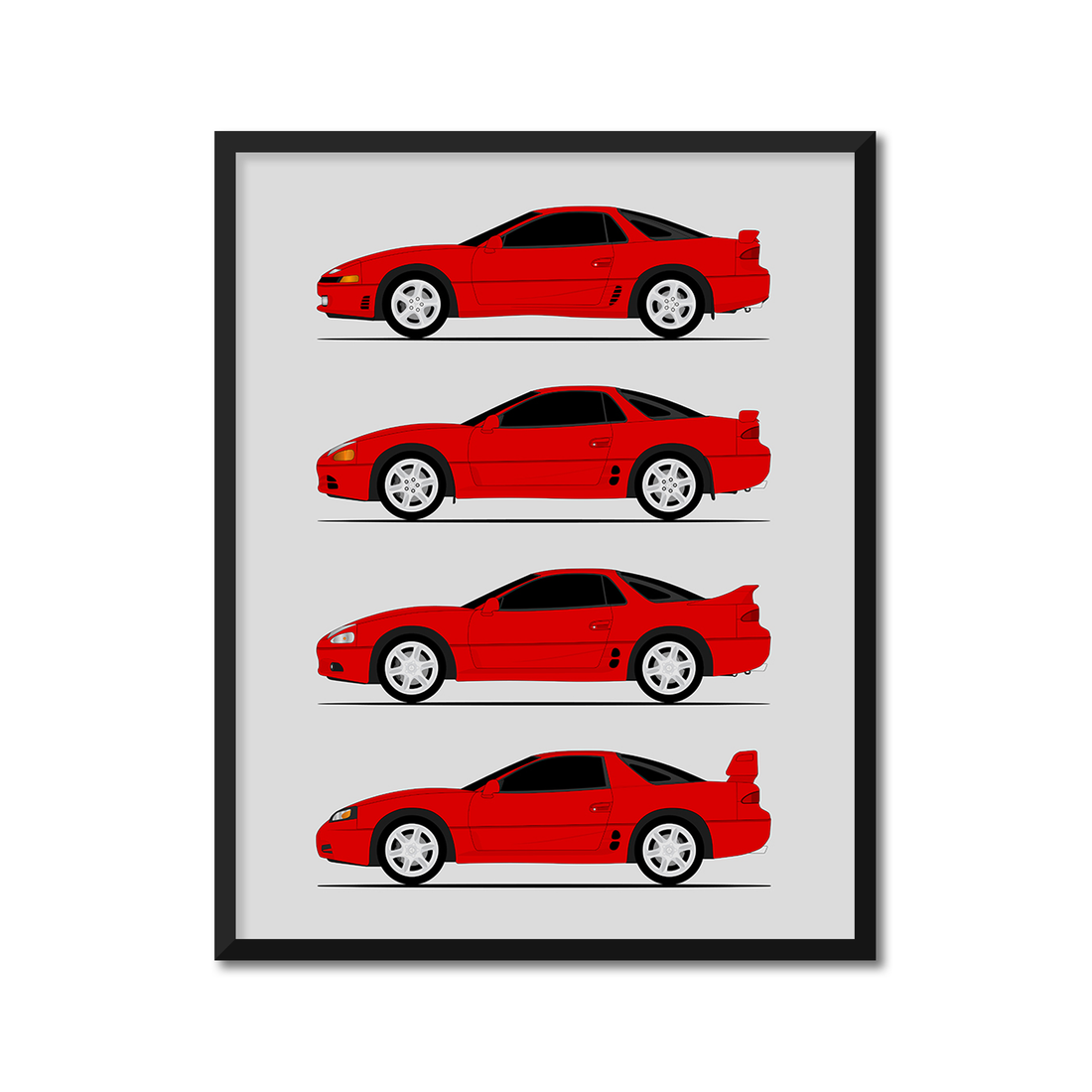 Mitsubishi 3000GT Generations History and Evolution Poster (Side Profile)